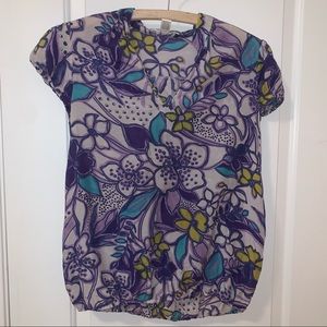 Trinity Floral Purple Blue Green Silk Tunic Blouse
